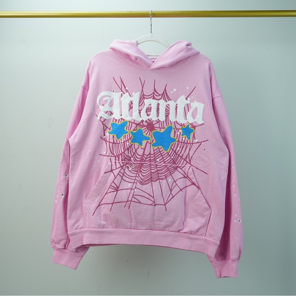 Pink Atlanta Hoodie with Star and Web Design